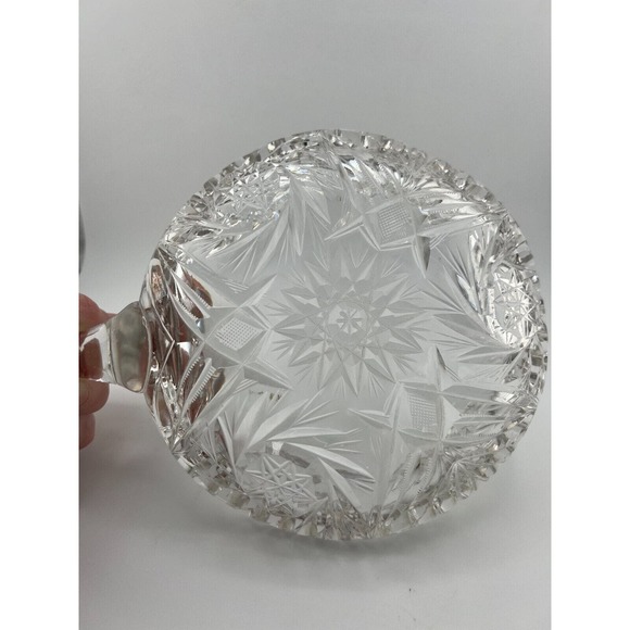 Vintage American Brilliant Cut‎ Crystal Glass Decor Sawtooth Edges Handled Nappy - Picture 4 of 6
